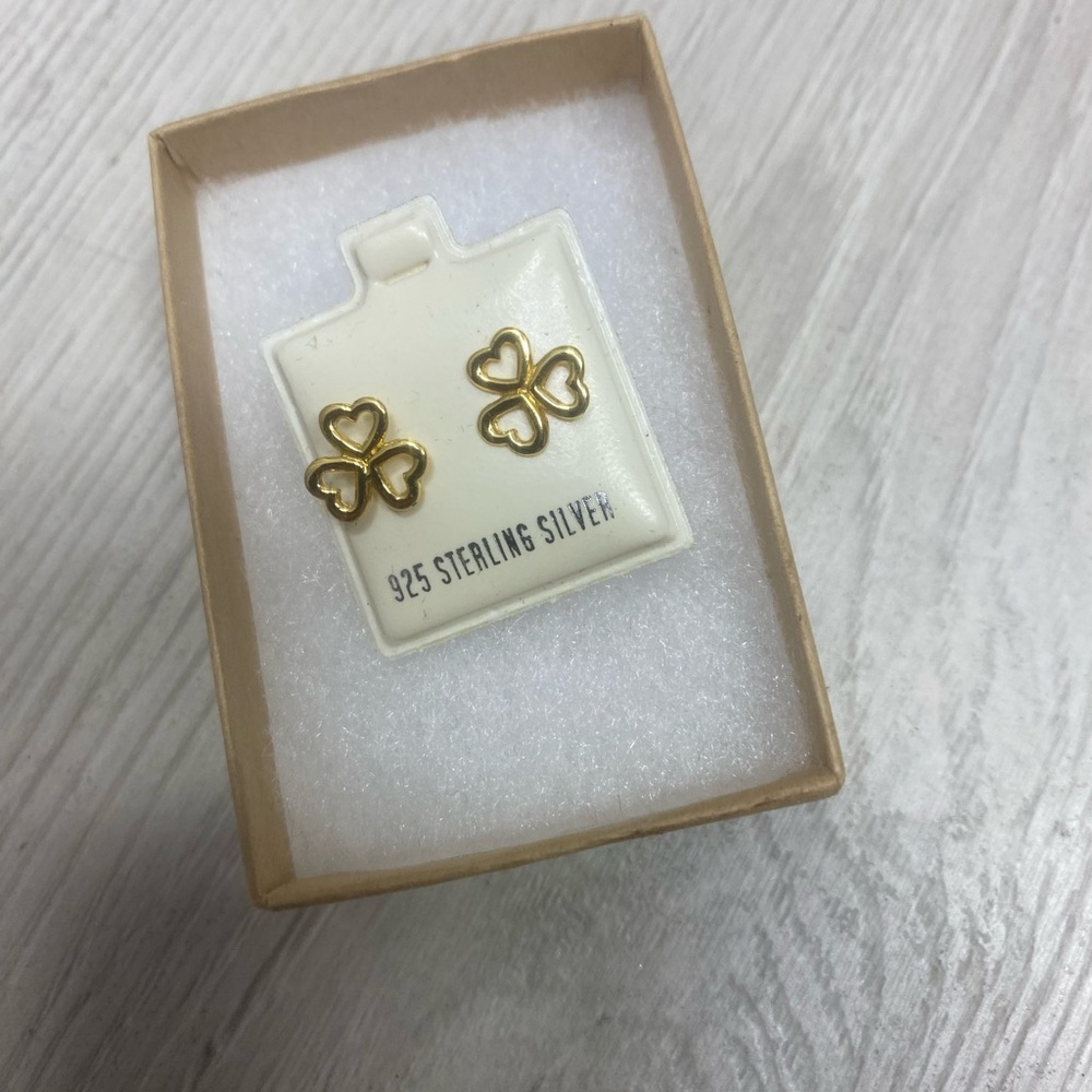 Gold Clover Stud Earrings - 925 Sterling Silver